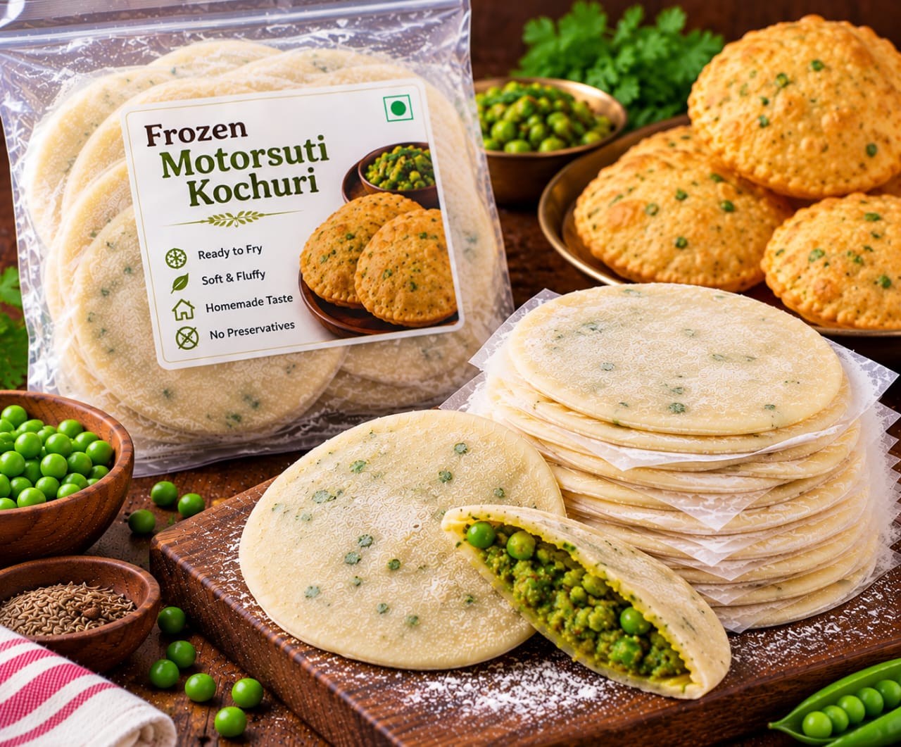 ফ্রোজেন মটরশুঁটির কচুরি (১০ পিস) - Frozen Motorsuti Kochuri (10 Pcs)